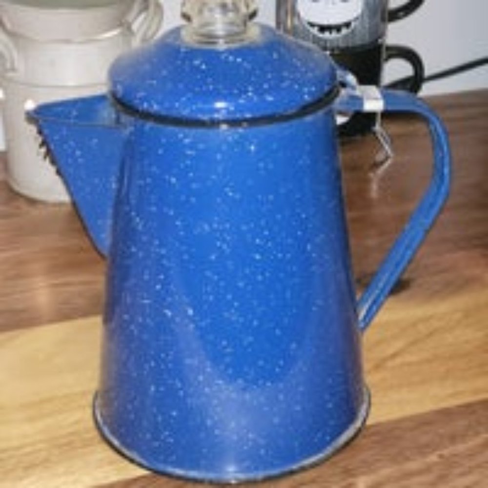 Vintage Enamelware Percolator Coffee Pot Blue White Speckles Unbranded